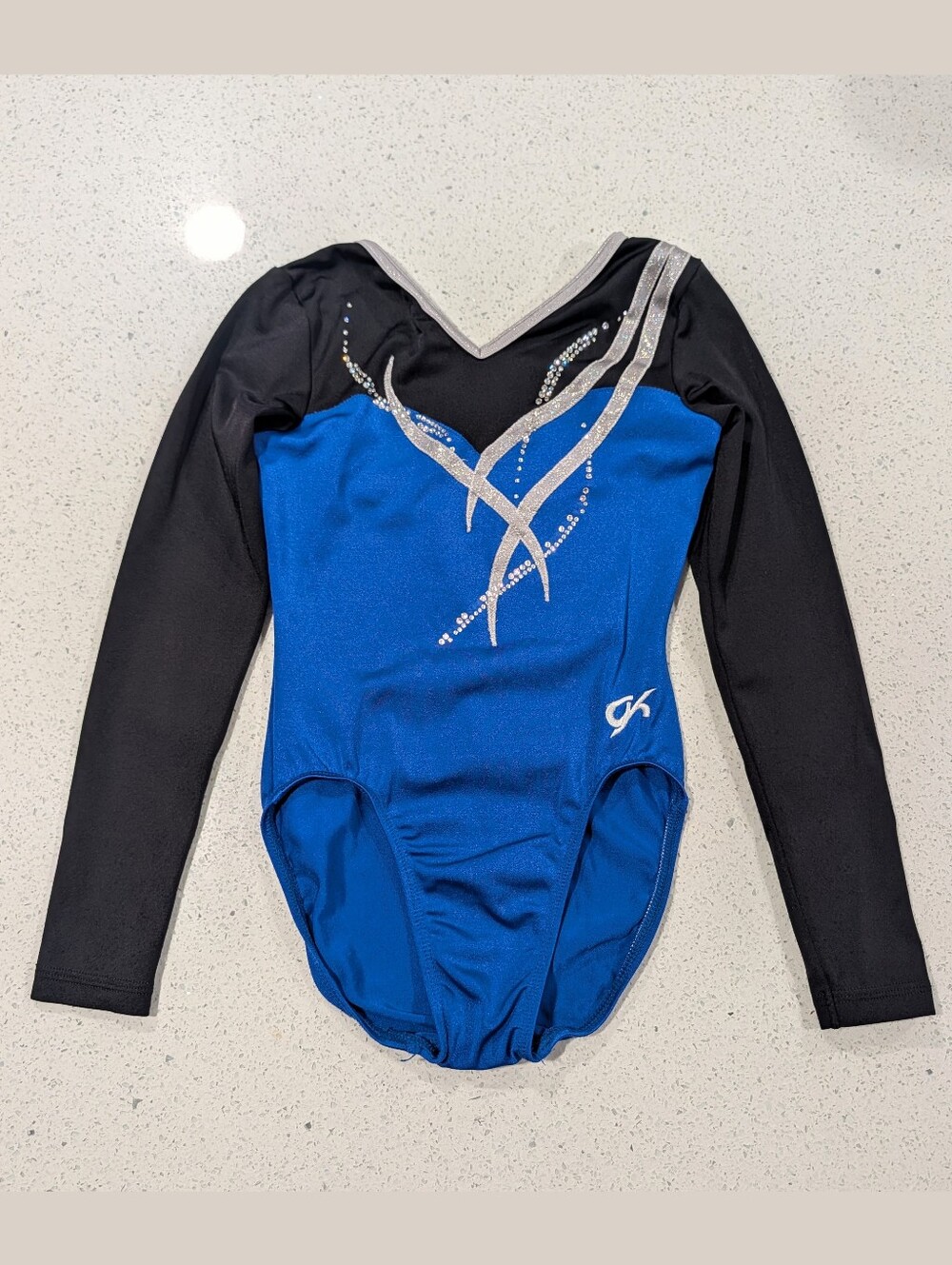 LONG SLEEVE GK ELITE Gymnastics Dance Leotard Child Large Royal Blue RHINESTONES